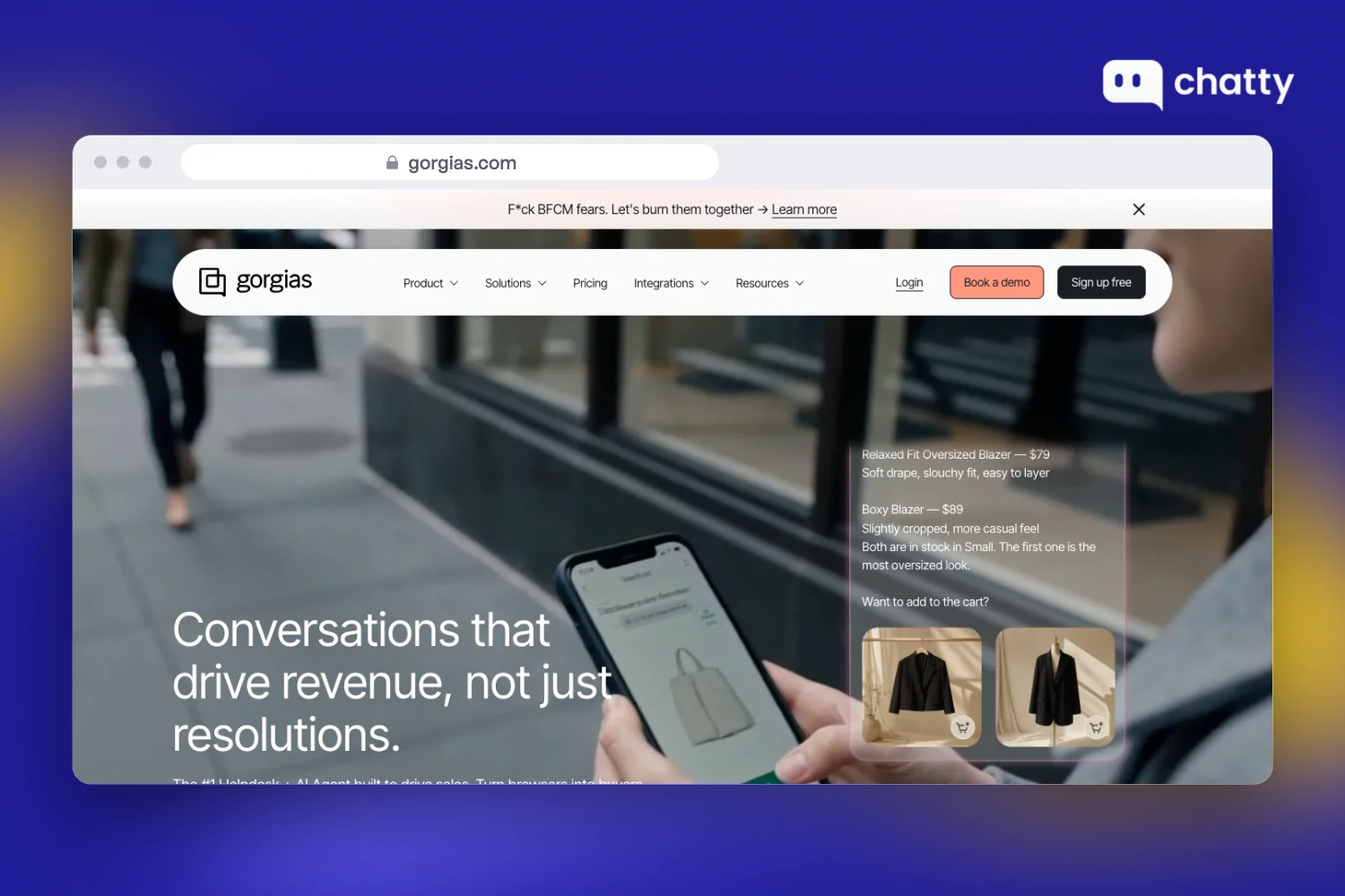 Homepage of Gorgias at gorgias.com, a conversational AI helpdesk for ecommerce