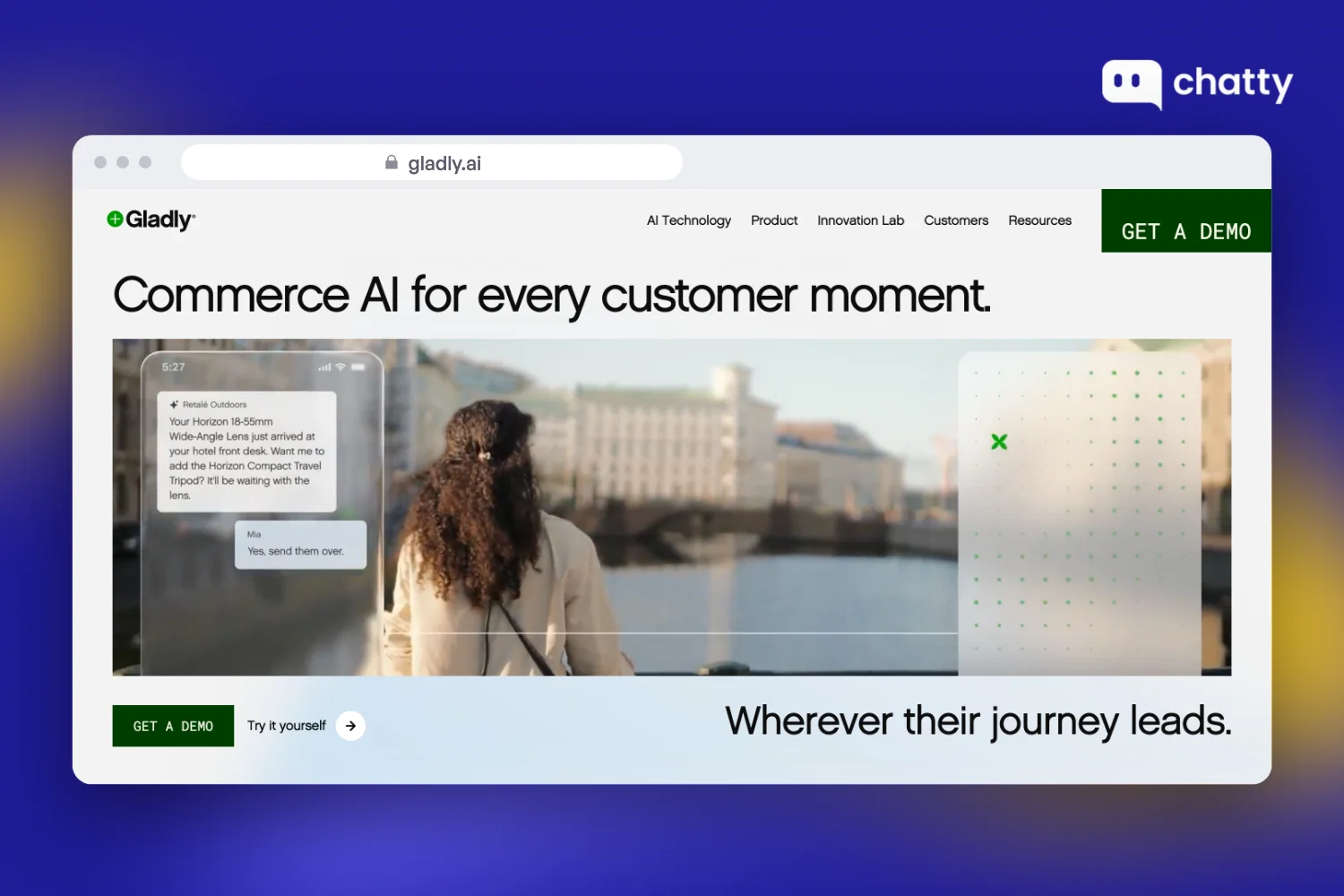 Homepage of Gladly at gladly.ai, commerce AI for customer service